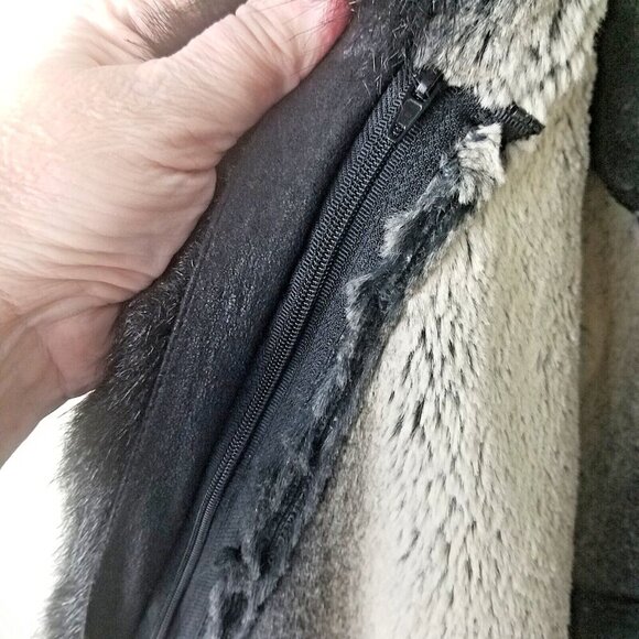 Skea black maxi over coat women's 10 plush faux sheep skin fur detachable collar - Picture 13 of 16